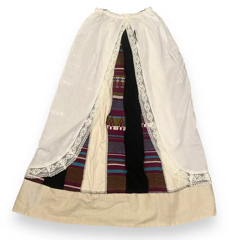 VNTG Chessa Davis Women's Maxi Skirt XS/S Multi Tapestry Velvet Lace 70s Boho - Picture 10 of 11